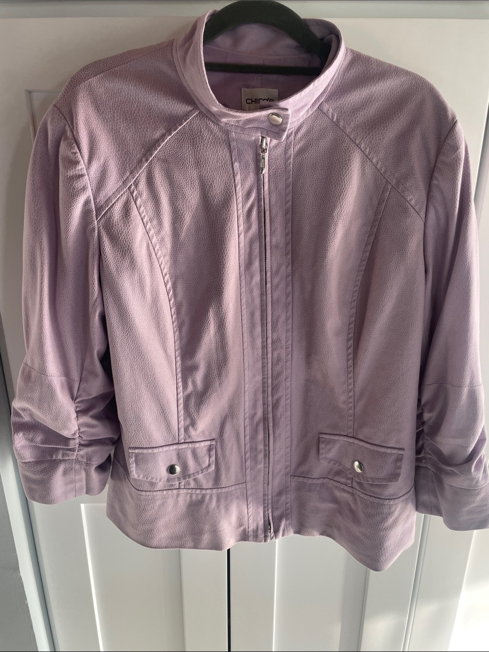 Chico's Lavender Jacket with Silver Snaps and Snakeskin Texture